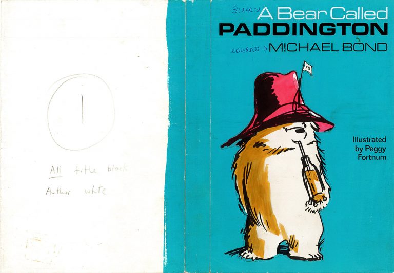 An early cover layout for A Bear Called Paddington by Michael Bond, published by Collins in 1958.