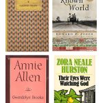 Editions of Color by Countee Cullen (1925), The Known World by Edward P. Jones (2003), Annie Allen by Gwendolyn Brooks (1949), and a 1978 edition of Their Eyes Were Watching God by Zora Neale Hurston (1934).