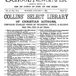 An advertisement for the Collins Select Library of Christian Authors, which ran in The School Newspaper on January 2, 1882.