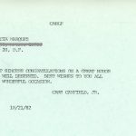 Telegram dated October 21, 1982, in which Harper editor Cass Canfield Jr. congratulates Gabriel García Márquez on winning the Pulitzer Prize for One Hundred Years of Solitude.