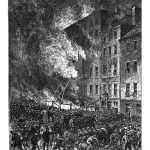 An illustration depicting the Harper fire of 1853.