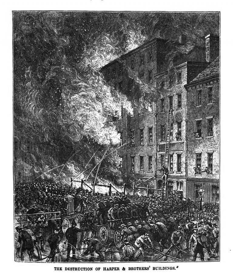 An illustration depicting the Harper fire of 1853.