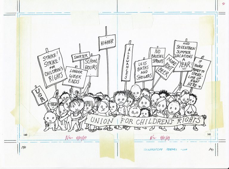 Shel Silverstein’s original artwork for a “Union for Children’s Rights” from A Light in the Attic (1981).