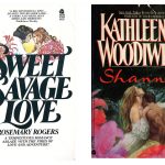 Two classic Avon romance titles, Sweet Savage Love by Rosemary Rogers (1974) and Shanna by Kathleen Woodiwiss (1977).