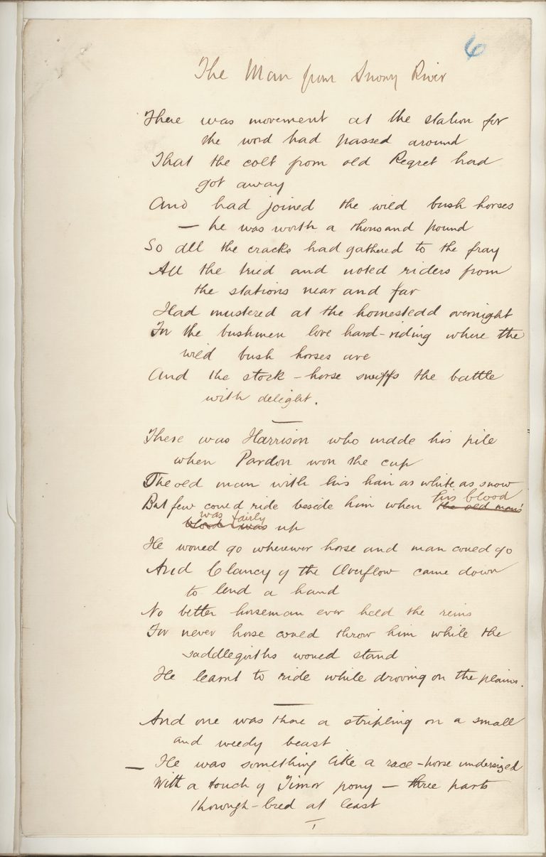 Page from the original manuscript of “The Man from Snowy River”