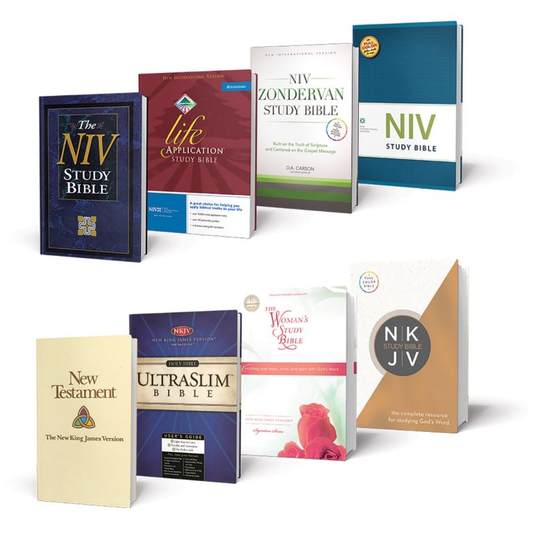 A selection of Bibles (including the NIV and NKJV) published by HarperCollins Christian Publishing.