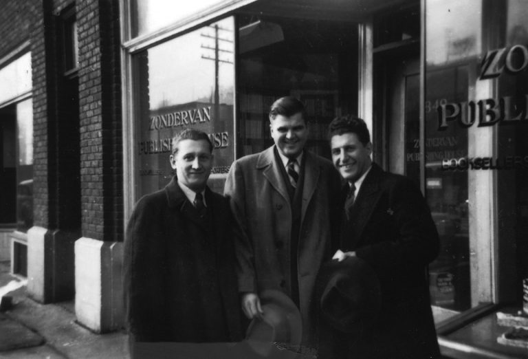 Bernie and Pat Zondervan outside their Grand Rapids headquarters